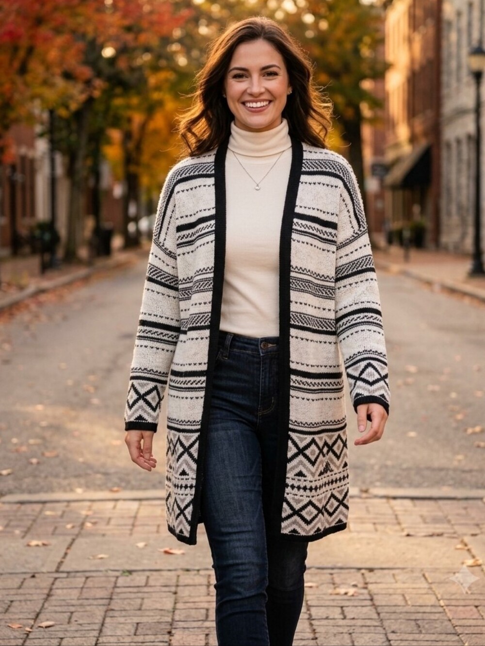 Sweater CReitmans Aztec Geometric Print Open Front Duster.